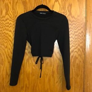 Black long sleeve open back top